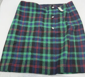 NWT Talbots Black Watch Plaid Wool Blend Skirt Size 12 Silver Crest Buttons